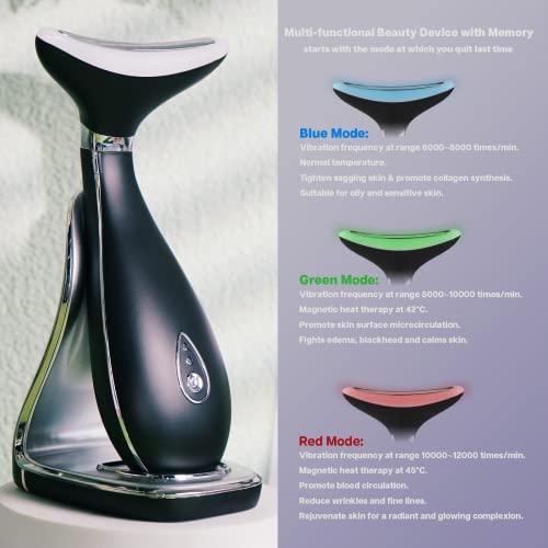 VRAIKO Lily Neck Face Massager, Face Sculpting Tool, Skin Rejuvenation Device with Thermal, Triple Action LED and Vibration, for Anti-Aging, Lifting and Tightening Sagging Skin (Frosted Black) - Image 2