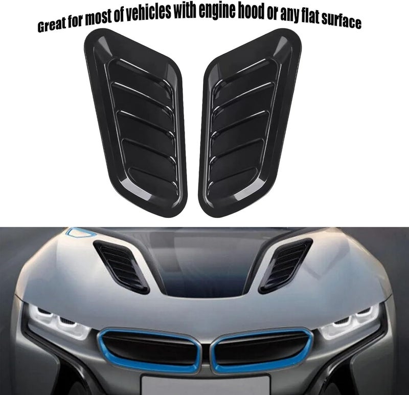 TuTuYa 1 Pair Universal Car Hood Vent Louver Scoop Cover Air Flow Intake, Car Hood Scoop Vent Bonnet Cover Decorative Universal, Gloss Black - Image 2
