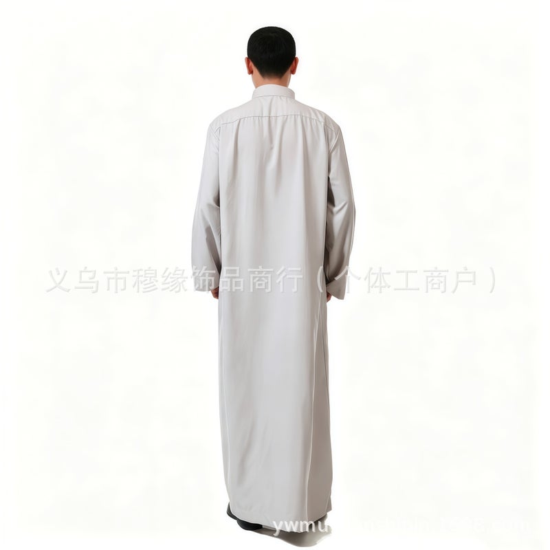 Men's Solid Long Robe with Stand Collar – Half-Zip Front, Pockets, Loose Fit – Casual  Wear - Image 1