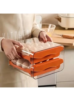 Hihonor Double Drawer Storage Box, Stackable Egg Storage Tray, Shockproof and Drop-Proof Food Storage Container, 32 Capacity, Suitable for Refrigerator, Cabinet and Shelf, Kitchen Storage and Storage Reusable Box, Orange  - Image 1