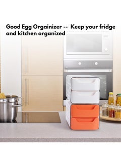 Hihonor Double Drawer Storage Box, Stackable Egg Storage Tray, Shockproof and Drop-Proof Food Storage Container, 32 Capacity, Suitable for Refrigerator, Cabinet and Shelf, Kitchen Storage and Storage Reusable Box, Orange  - Image 2
