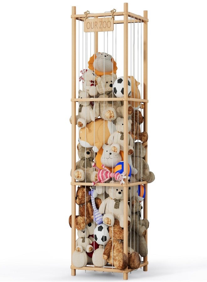 VERONLY Stuffed Animal Storage Organizer, Wood Animals Zoo Toy Plushies Storage Holder, Large Capacity Plush Toy Cage for Playroom Organization, 15.7" Wide, Natural - Image 1