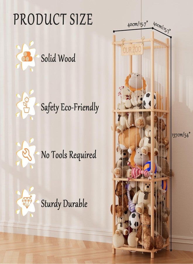 VERONLY Stuffed Animal Storage Organizer, Wood Animals Zoo Toy Plushies Storage Holder, Large Capacity Plush Toy Cage for Playroom Organization, 15.7" Wide, Natural - Image 3