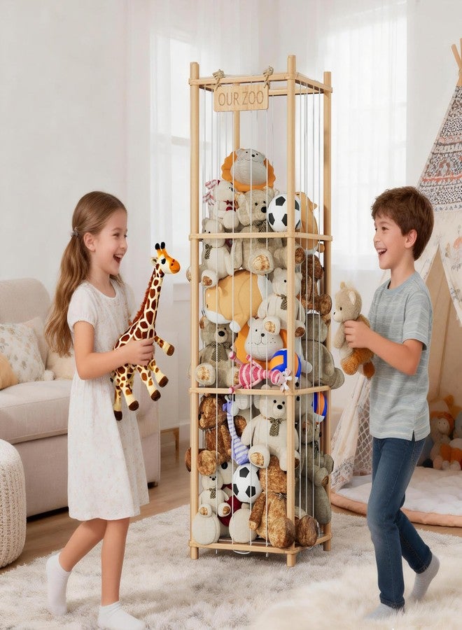 VERONLY Stuffed Animal Storage Organizer, Wood Animals Zoo Toy Plushies Storage Holder, Large Capacity Plush Toy Cage for Playroom Organization, 15.7" Wide, Natural - Image 4
