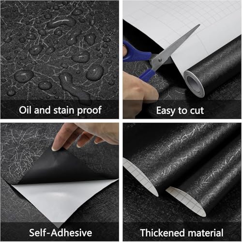 AADIVY® 45×100 Cm, Silk Black Wallpaper for Walls Waterproof Vinyl Film Self Adhesive Peel & Stick 3D Embossed Hexagon Design Kitchen, Cabinet, Furniture PVC Lamination Roll. - Image 2