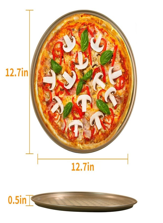 COOKWIN 2 Pack Pizza Pan for Oven, 12.6 Inch Pizza Baking Pan, Non-Stick Golden Carbon Steel Pizza Tray with Holes, Organosilicon Coated Crisper Pan, Dishwasher Safe - Image 2