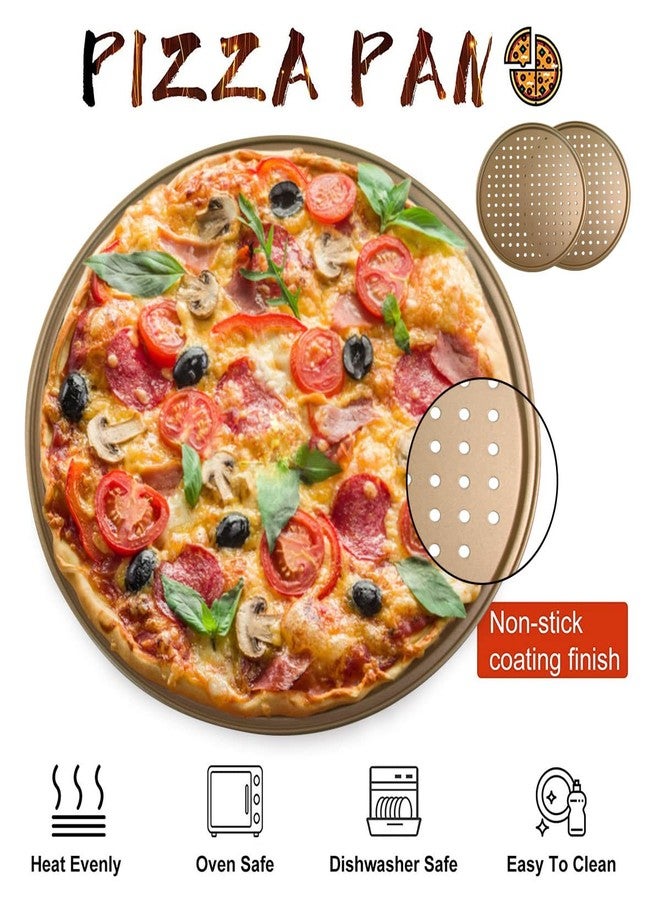 COOKWIN 2 Pack Pizza Pan for Oven, 12.6 Inch Pizza Baking Pan, Non-Stick Golden Carbon Steel Pizza Tray with Holes, Organosilicon Coated Crisper Pan, Dishwasher Safe - Image 3