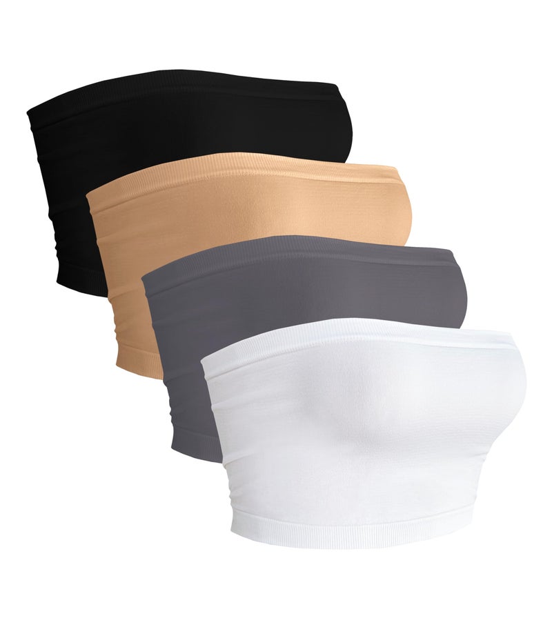 CHICGAL 4 Pieces Tube Top Strapless Tops for Women Summer Bandeau Basic Crop Tops Sleeveless Shirt(Black,Beige,Light Grey,White,M) - Image 1