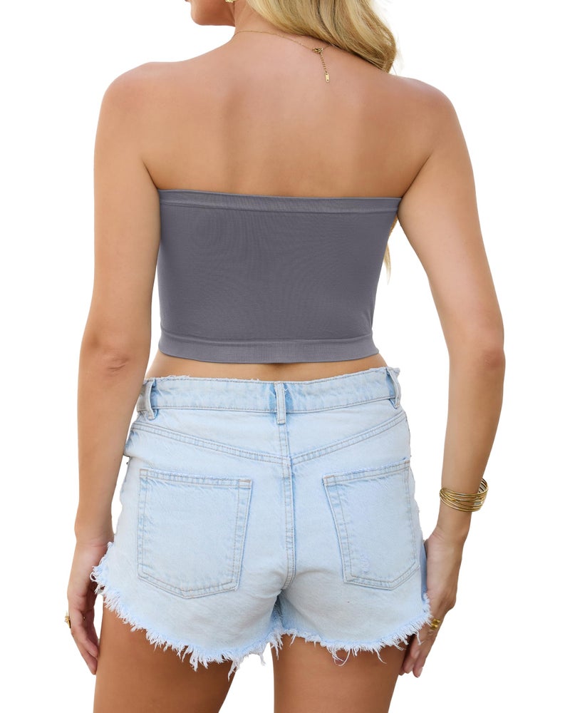 CHICGAL 4 Pieces Tube Top Strapless Tops for Women Summer Bandeau Basic Crop Tops Sleeveless Shirt(Black,Beige,Light Grey,White,M) - Image 5