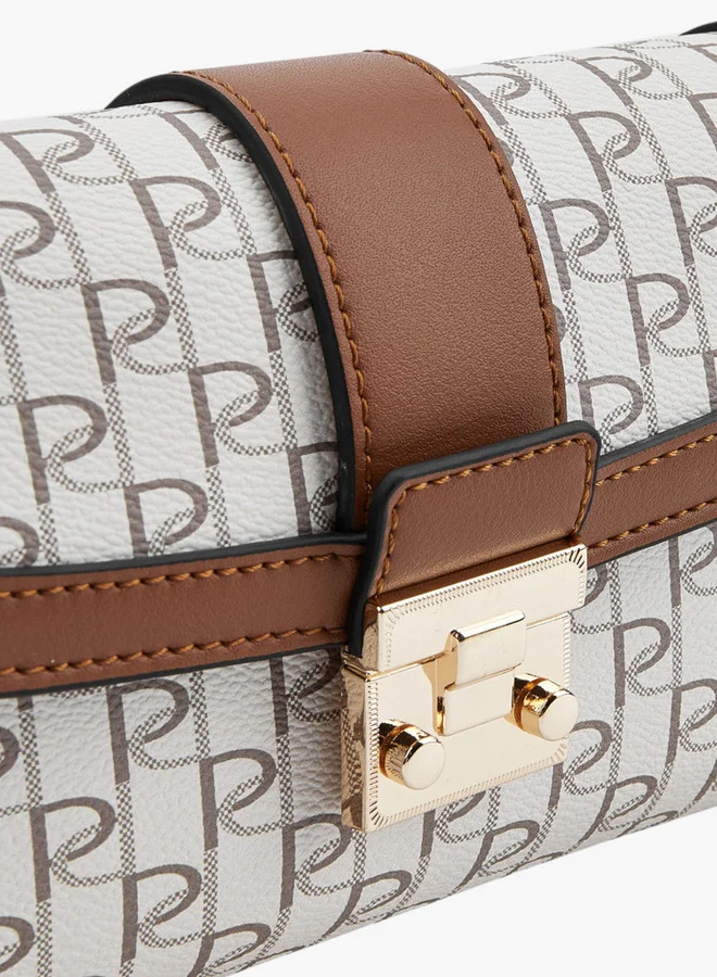 Paprika Women Monogram Print Crossbody Bag with Chain Strap and Button Closure