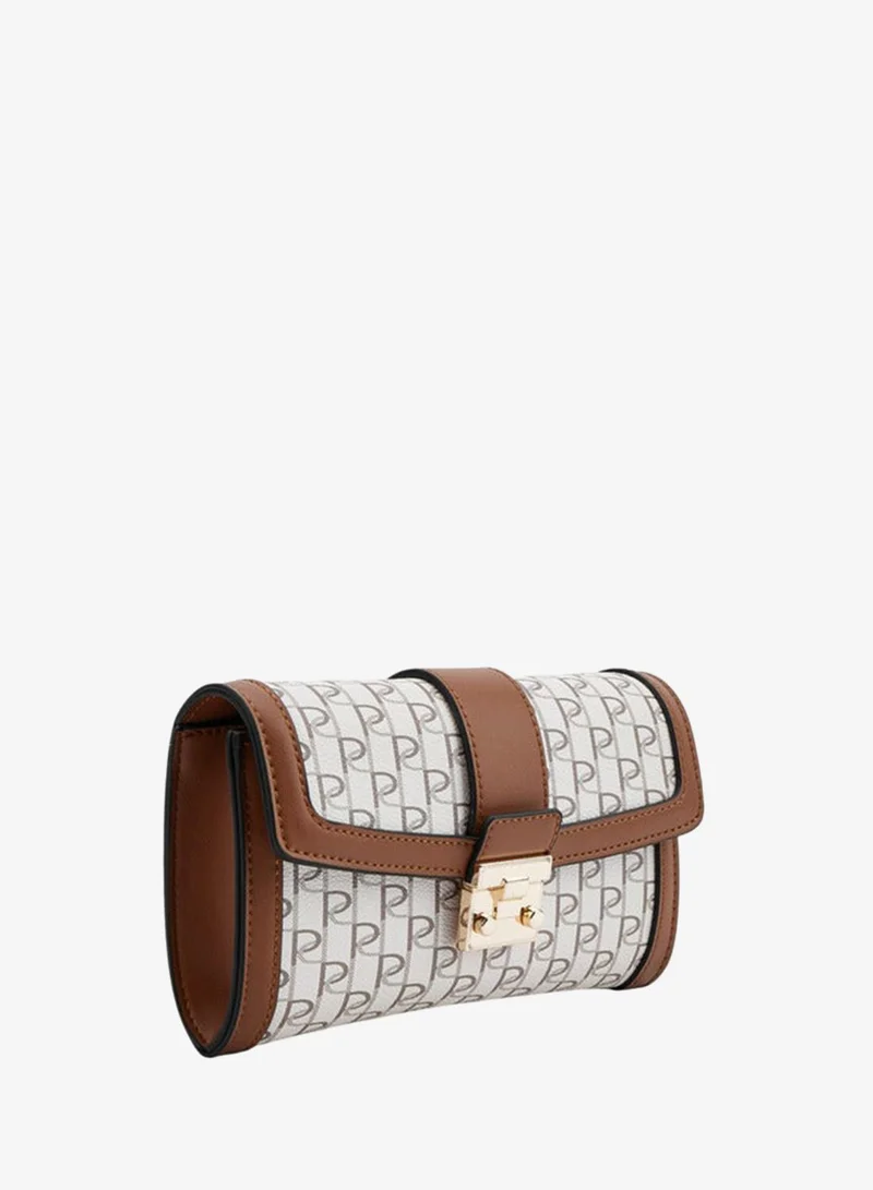 Paprika Women Monogram Print Crossbody Bag with Chain Strap and Button Closure