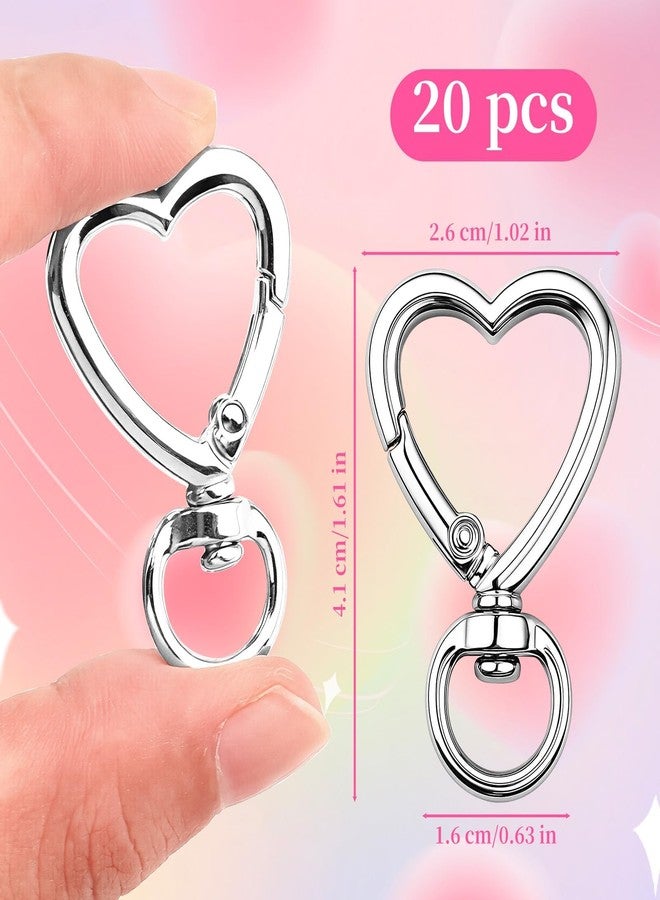 Asofelk Heart Keychain Clips 20PCS Silver, DIY Creative Key Ring Metal Heart Shape Keychain, Zinc Alloy Hearting Key Chain Snap Hook Carabiner Clip for Wristlets, Heart Shaped Spring Buckles Jewelry Kit - Image 2