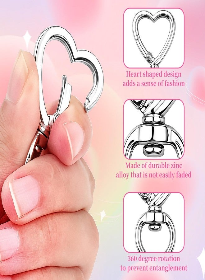 Asofelk Heart Keychain Clips 20PCS Silver, DIY Creative Key Ring Metal Heart Shape Keychain, Zinc Alloy Hearting Key Chain Snap Hook Carabiner Clip for Wristlets, Heart Shaped Spring Buckles Jewelry Kit - Image 4
