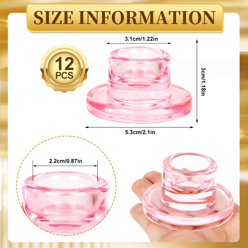 Mkhaslri 12 PCS Glass Taper Candle Holders Bulk Pink Candlestick Holders Clear Short Tapered Candle Stick Holder Decor Set for Table Centerpiece Wedding Party Advent Christmas Home Decorations - Image 2