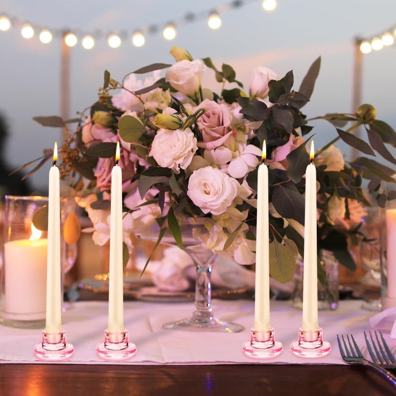 Mkhaslri 12 PCS Glass Taper Candle Holders Bulk Pink Candlestick Holders Clear Short Tapered Candle Stick Holder Decor Set for Table Centerpiece Wedding Party Advent Christmas Home Decorations - Image 4