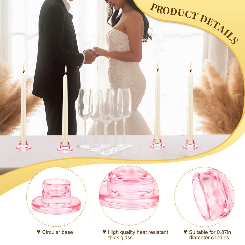 Mkhaslri 12 PCS Glass Taper Candle Holders Bulk Pink Candlestick Holders Clear Short Tapered Candle Stick Holder Decor Set for Table Centerpiece Wedding Party Advent Christmas Home Decorations - Image 3