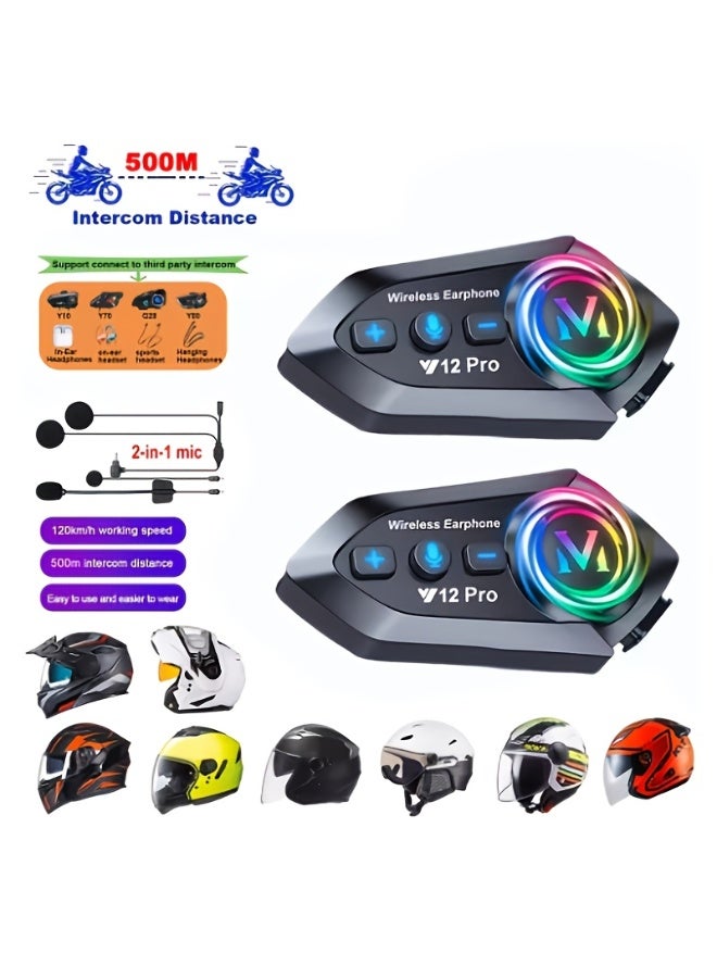 Mauten 2PCS Motorcycle Helmet Bluetooth Headset 2 Way Intercom 500M,HIFI Sound,Noise Cancellation,Music Share,1000mAh,Helmet Speakers Headphones FM,Easy to Connect/Use with Gloves,Waterproof,Voice Assistant - Image 1