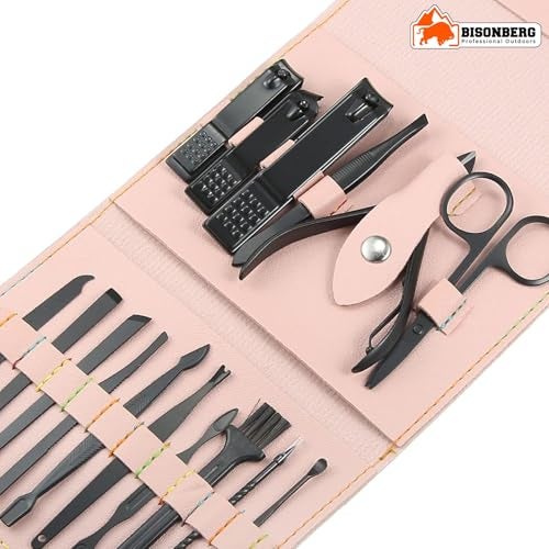 Bisonberg Manicure & Pedicure Set Nail Clippers, Stainless Steel Nail Scissors Grooming Kit, Acne needle, Nail Cutter Kit, Blackhead Tool Leather Travel Case - 12 in 1 - Image 5
