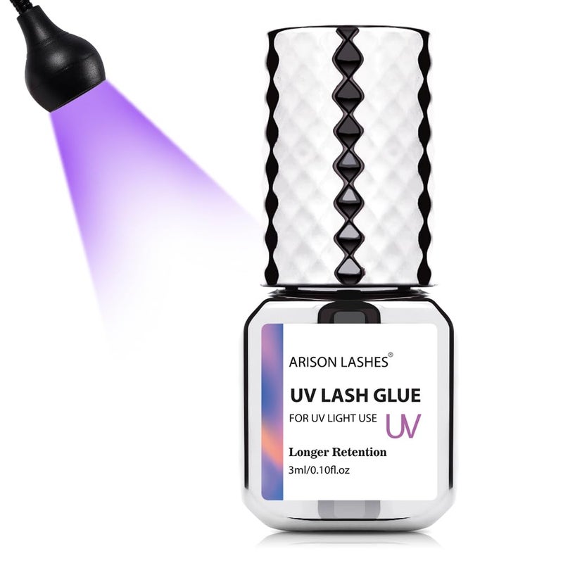 ARISON LASHES UV Eyelash Extension Glue 1 Sec Dry Waterproof Strong Bond (UV Light REQ.) for Eyelash Extensions -Ultra Violet Lash Cure Gel Glue for Professional Use Only(3ML) - Image 1