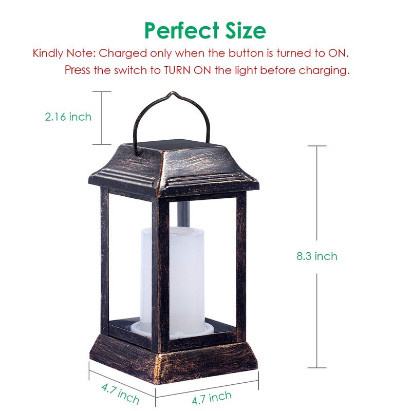 TomCare Solar Lights Metal Flickering Flame Solar Lantern Outdoor Hanging Lanterns Lighting Heavy Duty Solar Powered Waterproof LED Flame Lights for Outdoor Patio Garden, 2 Pack (Bronze) - Image 3