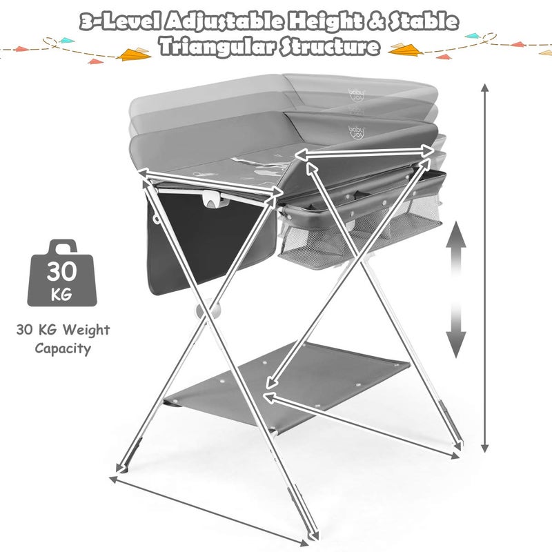 COSTWAY 4-in-1 Baby Changing Table, Adjustable Infant Care Station with Wheels and Storage, Folding Newborn Bath and Massage Tables Diaper Organizer (Grey) - Image 3