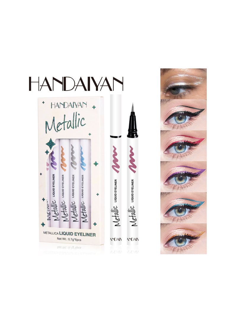 Handaiyan 6 Pcs Liquid Eyeliner Long Lasting Waterproof Professional Pearlescent Makeup Colorful Eyeliners Set Sweat Smudge Proof Women Tool Kit,Soft,Smooth,Natural,Hyper Easy Suitable For Clubs, Stages, Partie  - Image 1