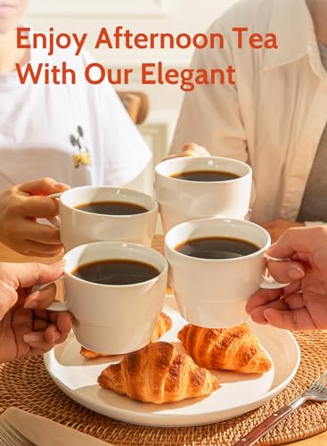 Sweese 6-Pack Porcelain Latte Cups - Stackable 10 Ounce Coffee Mugs for Cappuccino, Mocha, Tea - Space-Saving, Chip-Resistant - Dishwasher Friendly – Ideal for Home and Café, White - Image 3