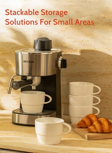 Sweese 6-Pack Porcelain Latte Cups - Stackable 10 Ounce Coffee Mugs for Cappuccino, Mocha, Tea - Space-Saving, Chip-Resistant - Dishwasher Friendly – Ideal for Home and Café, White - Image 5