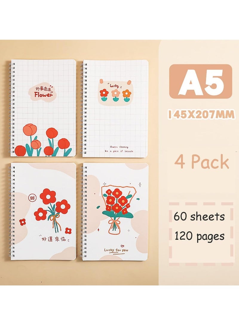 Spiral Notebooks for Women, 4 Pack Cute journals 6 × 8 Inch, A5 Size Hardcover Flower Notebooks School Supplies, College Ruled, Inner Pocket, 60 Sheets/120 Pages - Image 2