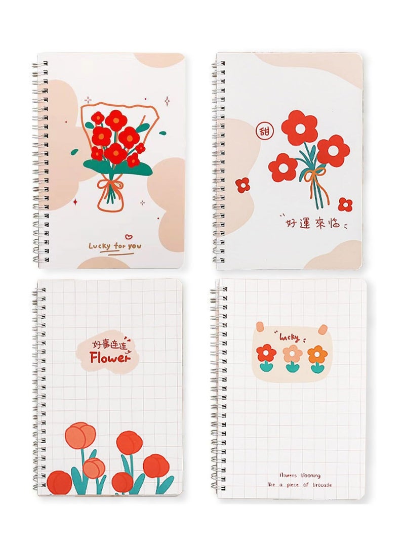 Spiral Notebooks for Women, 4 Pack Cute journals 6 × 8 Inch, A5 Size Hardcover Flower Notebooks School Supplies, College Ruled, Inner Pocket, 60 Sheets/120 Pages - Image 1