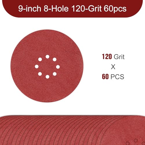 Awutzut 9 inch Sanding Discs 120 Grit 8 Holes Hook and Loop Sandpaper for Drywall Sander 60Pack - Image 2