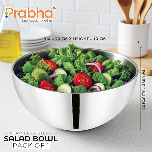 Prabha Stainless Steel Mixing Bowl 24cm | High Grade Fruit Salad Bowl 3800ml | Mixing Bowls for Kitchen Mixing Cup/Bowls for Baking - Image 2