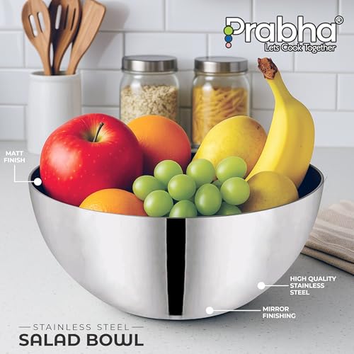 Prabha Stainless Steel Mixing Bowl 24cm | High Grade Fruit Salad Bowl 3800ml | Mixing Bowls for Kitchen Mixing Cup/Bowls for Baking - Image 4