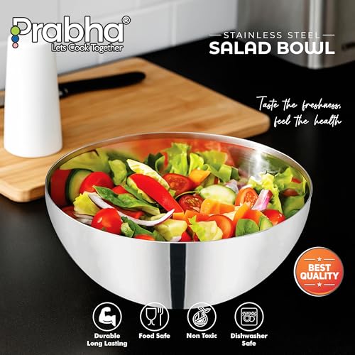 Prabha Stainless Steel Mixing Bowl 24cm | High Grade Fruit Salad Bowl 3800ml | Mixing Bowls for Kitchen Mixing Cup/Bowls for Baking - Image 3