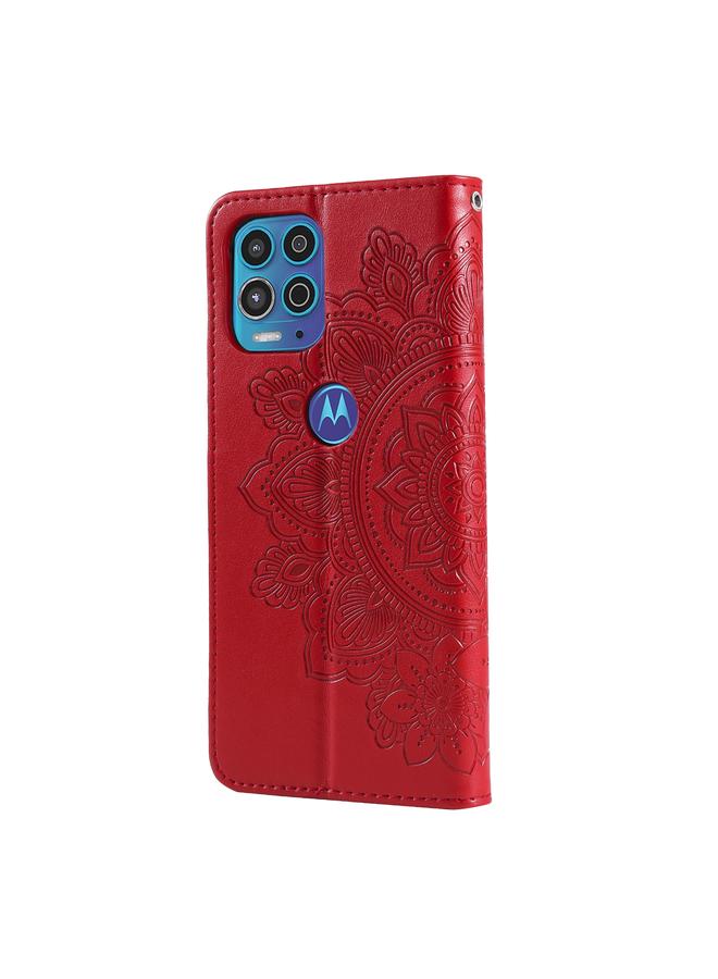 اس-توب جراب لهاتف Motorola Moto G100 / Edge S، مصنوع من جلد البولي يوريثان بتصميم زهور 7 بتلات، مع حامل وفتحات للبطاقات ومحفظة وإطار للصور. - Image 3