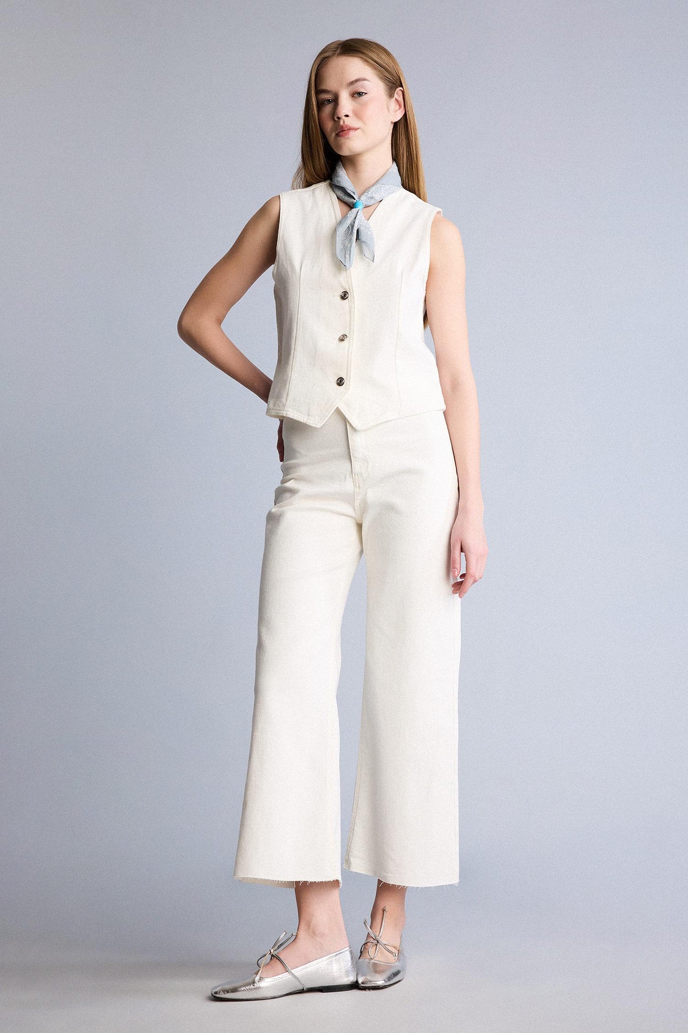 Beige Woman Culotte Fit Ankle Length Jeans Casual