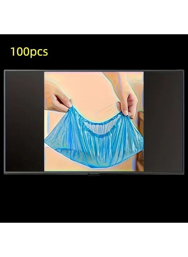 Sky Blue 100 Pcs Thickened Non Slip Disposable PE Shoe Covers For Hotel Room Cleaning Travel Hygiene Protection - Image 1