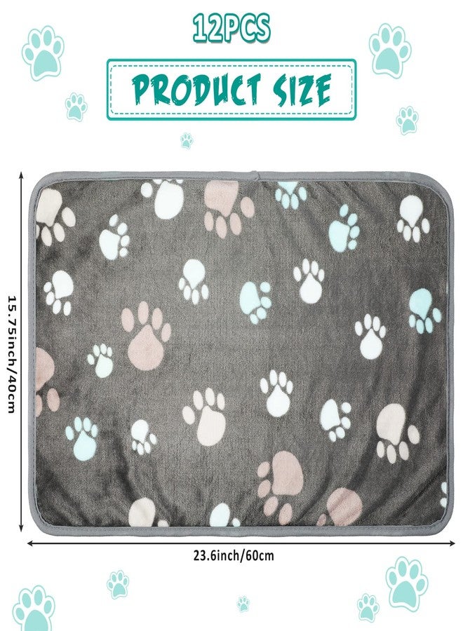 Tegeme 12 Pcs Pet Blankets Soft Fluffy Fleece Dog Cat Warm Paw Print Pattern Blankets Flannel Throw for Pets Dog Puppy Cat(23 x 16 Inch,Dark Gray) - Image 2