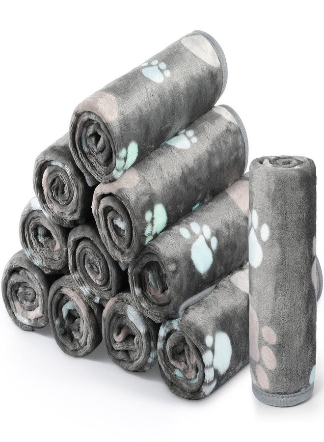 Tegeme 12 Pcs Pet Blankets Soft Fluffy Fleece Dog Cat Warm Paw Print Pattern Blankets Flannel Throw for Pets Dog Puppy Cat(23 x 16 Inch,Dark Gray) - Image 1