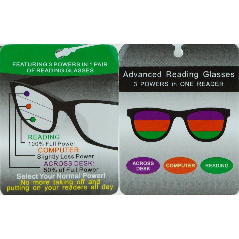 SA106 Retro Horn Rim Multi 3 Focus Progressive Reading Glasses Black 1.5 - Image 4