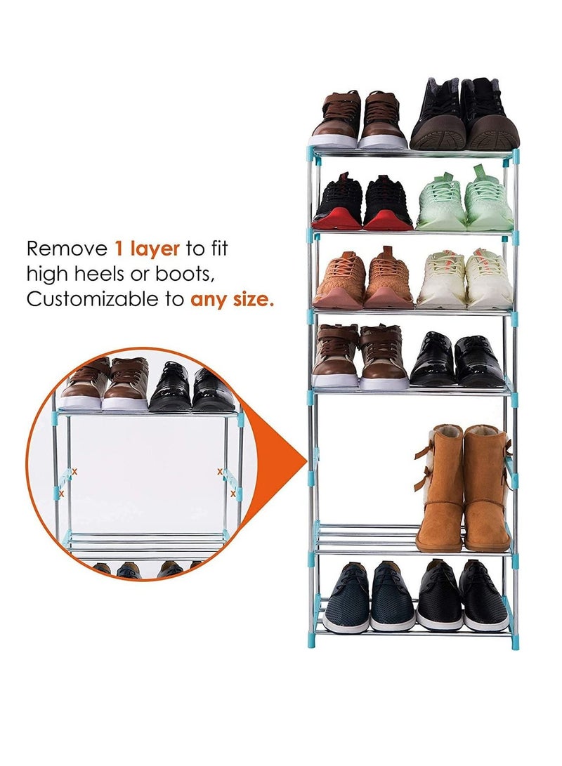 Generic Shoe Rack, Free Standing Shoe Rack, Portable Shoe Cabinet, Shoe Storage Organizer, Stackable & Adjustable Shoe Shelf Storage Organizer for Entryway, Cloakroom and Living Room (3 Layer, Blue)  - Image 4