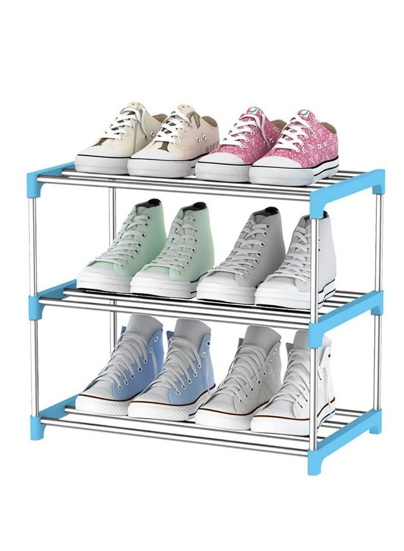 Generic Shoe Rack, Free Standing Shoe Rack, Portable Shoe Cabinet, Shoe Storage Organizer, Stackable & Adjustable Shoe Shelf Storage Organizer for Entryway, Cloakroom and Living Room (3 Layer, Blue)  - Image 1