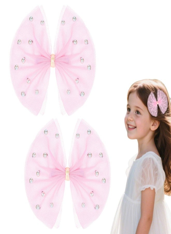 FAMEZA 2 PCS Rhinestone Bow Hair Clips for Women and Girls | Glitter Center Hair Bows with Sparkling Stones | Non-Slip Hairpins for Thick and Thin Hairs | Stylish Hair (Pink) - Image 1