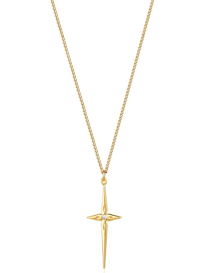 Fettero Cross Necklace Faith Pendant 14K Plated Dainty Chain Minimalist Simple Tiny God Lords Prayer Religious Jewelry, Metal, Cubic Zirconia - Image 1