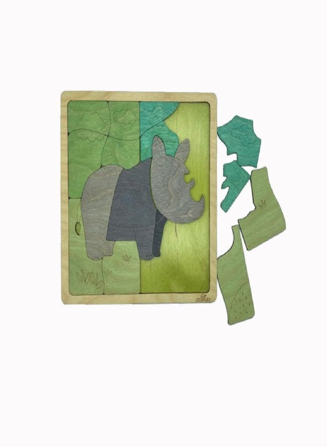 Ekoplay Tuff Rhinoceros Wooden Puzzle | 16 Pieces Jigsaw Puzzle | Endangered Animals For Kids 3 Years And Above - Image 4