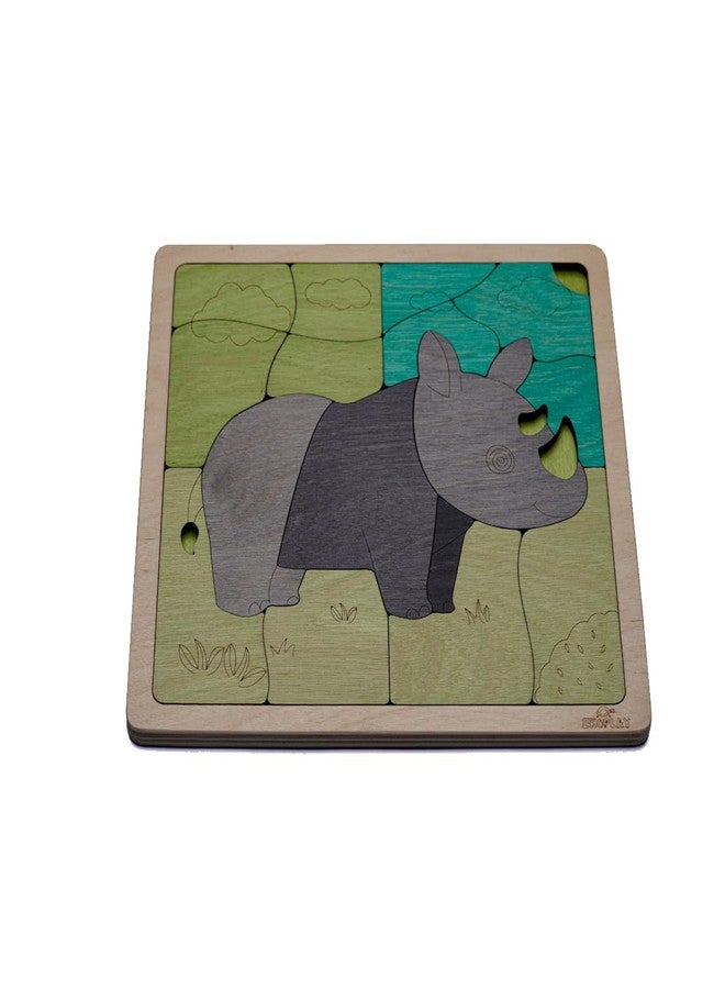 Ekoplay Tuff Rhinoceros Wooden Puzzle | 16 Pieces Jigsaw Puzzle | Endangered Animals For Kids 3 Years And Above - Image 3