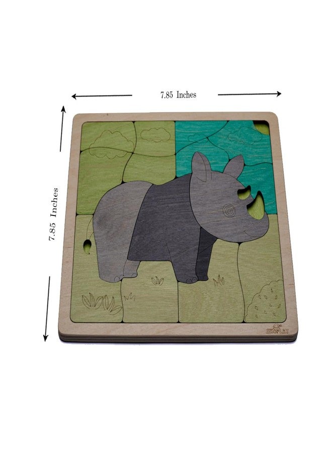 Ekoplay Tuff Rhinoceros Wooden Puzzle | 16 Pieces Jigsaw Puzzle | Endangered Animals For Kids 3 Years And Above - Image 2