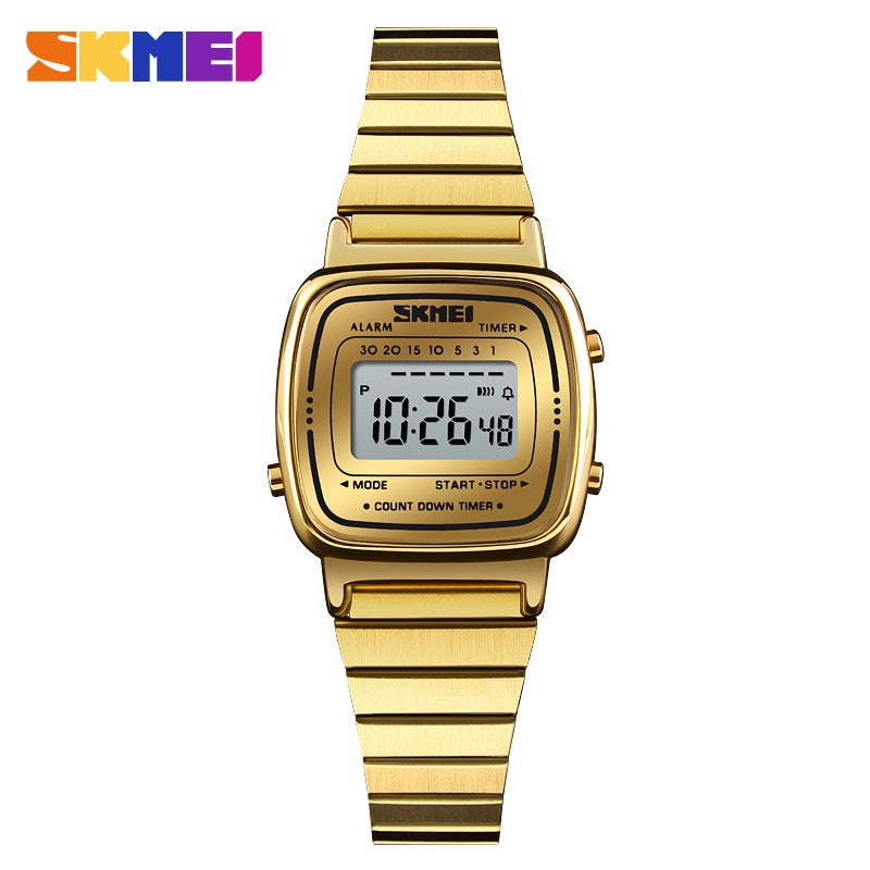 Skmei Fashion Ladies Digital Wristwatch Upgrade Gold-Steel Belt Edition
