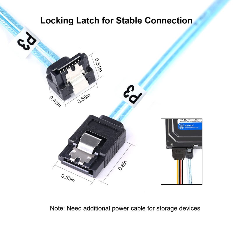 ADCAUDX SATA-III Cable: 0.5M 6Pcs/Set Thin 90-Degree SATA Cable Right-Angle to Straight 6Gbps Data Bundled for Server, Raid, SSD, HDD, CD, DVD Drives (1.6FT) - Image 2