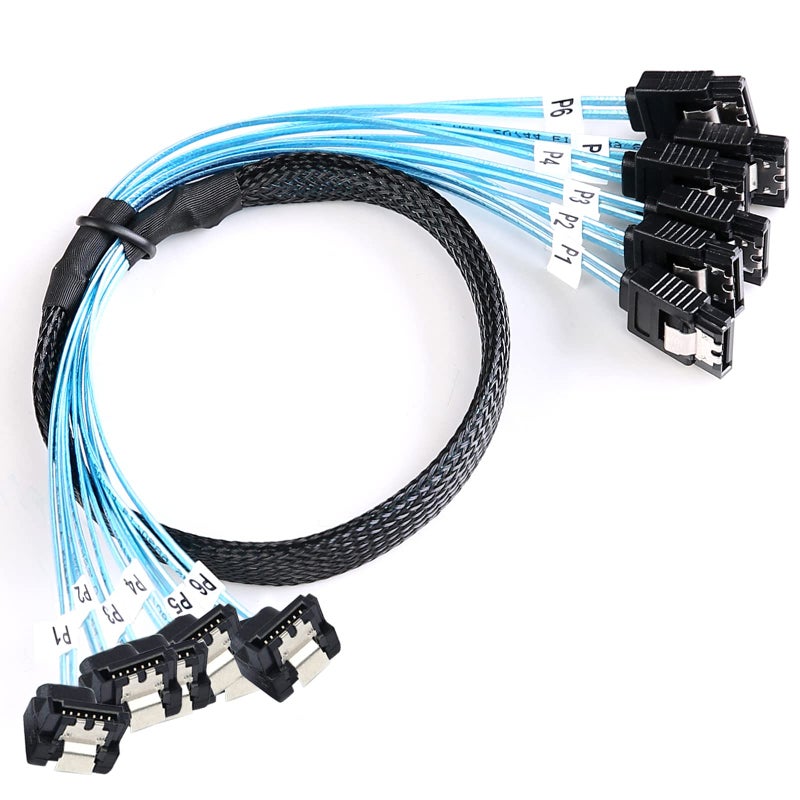 ADCAUDX SATA-III Cable: 0.5M 6Pcs/Set Thin 90-Degree SATA Cable Right-Angle to Straight 6Gbps Data Bundled for Server, Raid, SSD, HDD, CD, DVD Drives (1.6FT) - Image 1